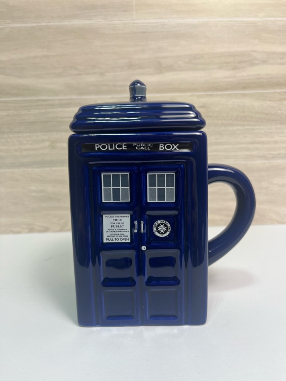 Doctor Who Tardis Coffee Mug, Lid Blue Police Public Call Box Zeon 2012 DR87 NEW